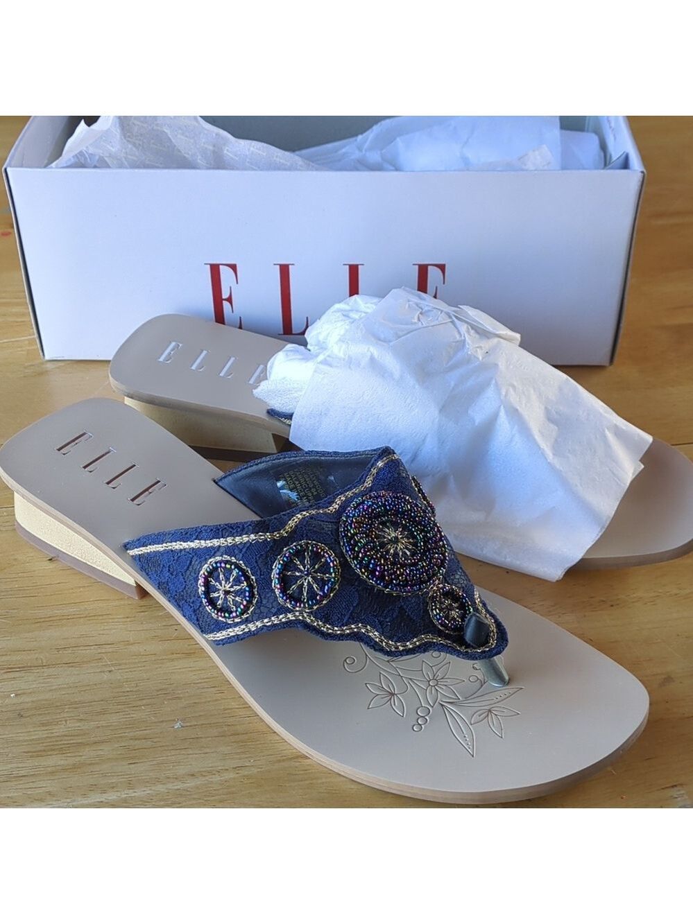 Indie Elle Pearl Blue Embroidered Sandals , New Size‎ 10